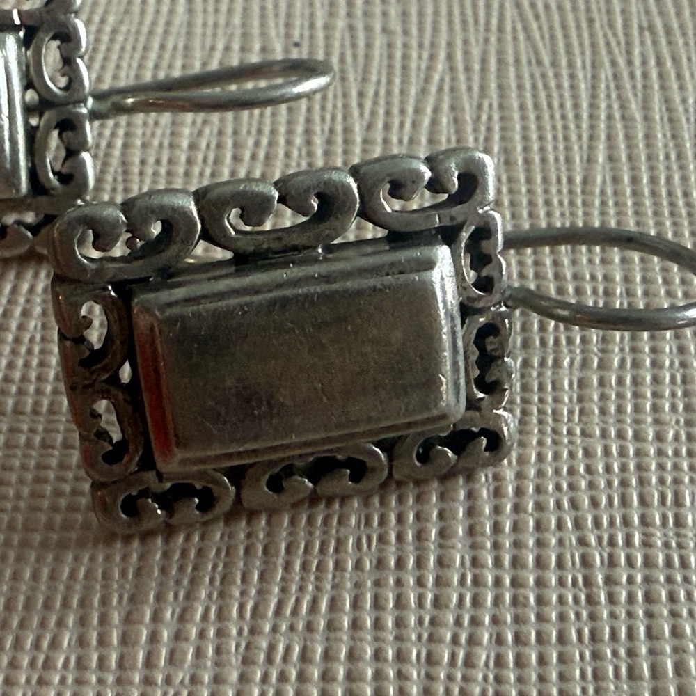 Intricate Silver Rectangular Earrings - image 3